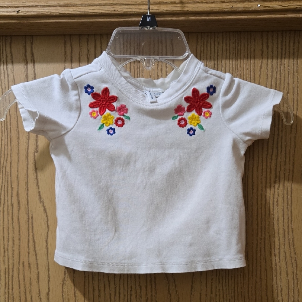 Janie and Jack White Tee with Colorful Floral Embroidery